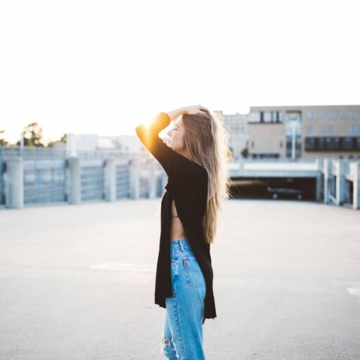 woman in black sweater